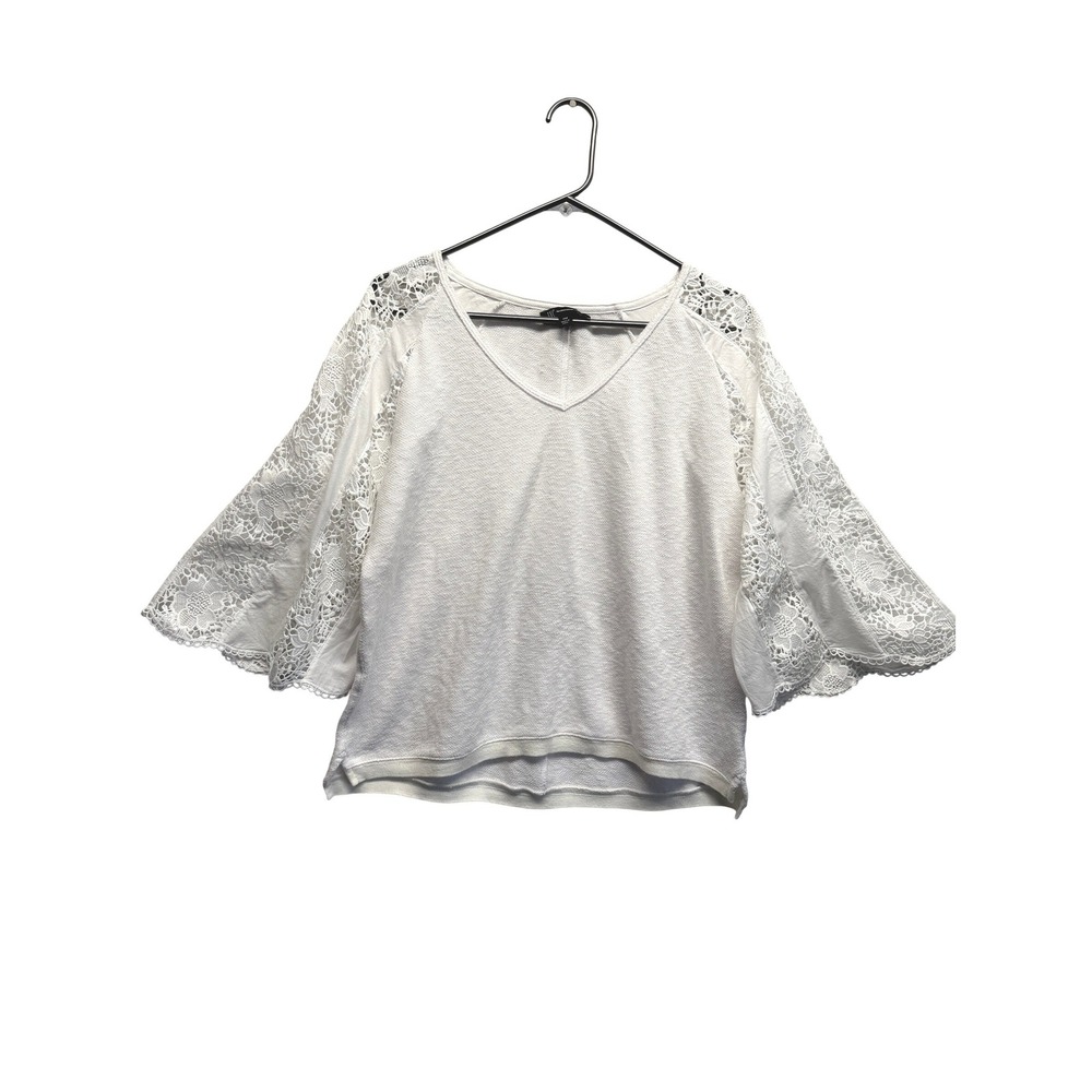 INC International Concepts Top Crochet Lace Bell Sleeve PM White Women